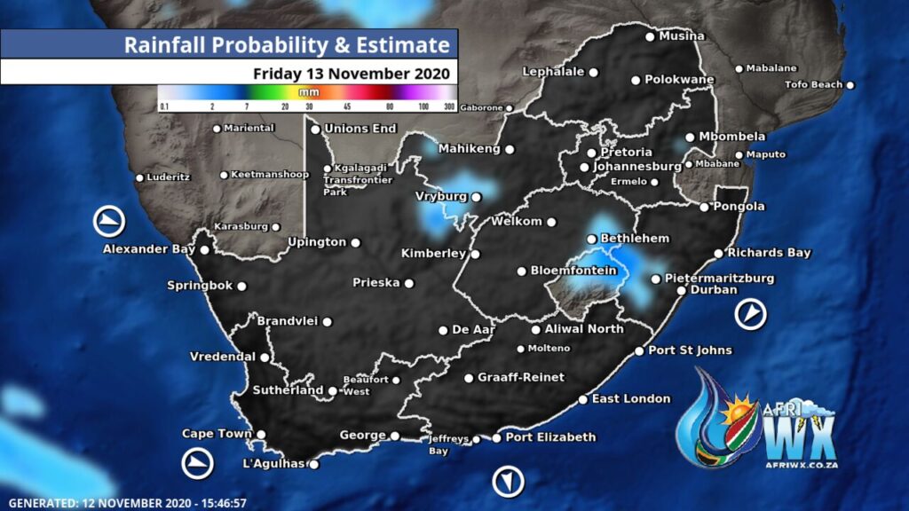 South Africa & Namibia Weather Forecast Maps Friday 13 November 2020