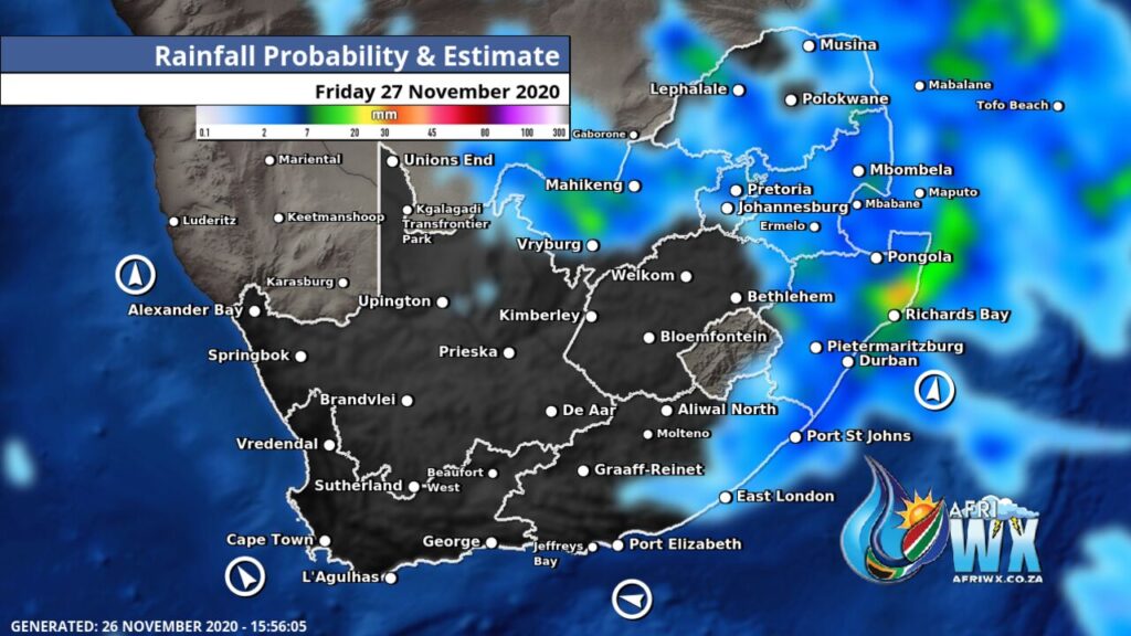 South Africa & Namibia Weather Forecast Maps Friday 27 November 2020