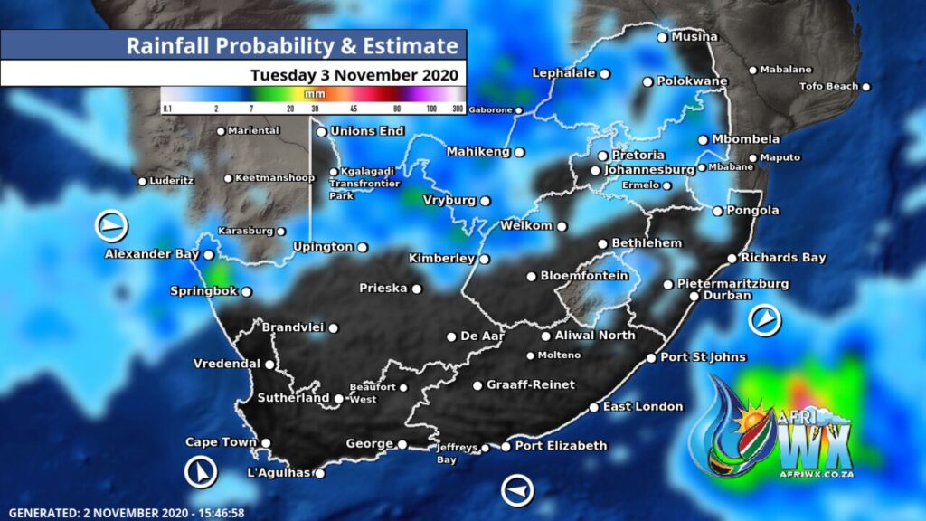 South Africa & Namibia Weather Forecast Maps Tuesday 3 November 2020