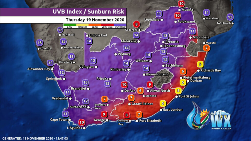 South Africa & Namibia Weather Forecast Maps Thursday 19 November 2020