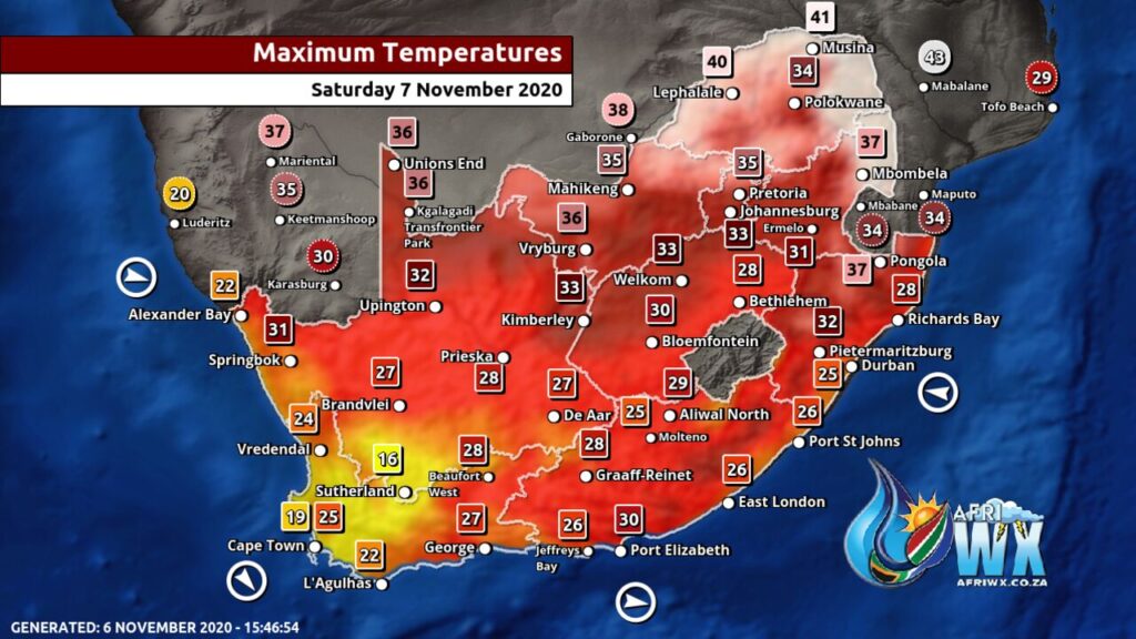South Africa & Namibia Weather Forecast Maps Saturday 7 November 2020