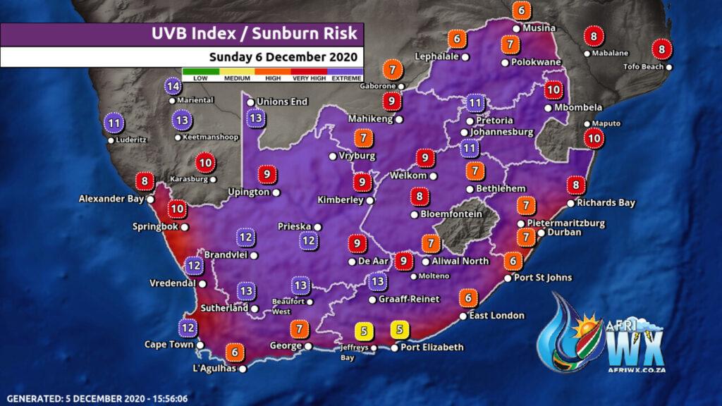 South Africa & Namibia Weather Forecast Maps Sunday 6 December 2020