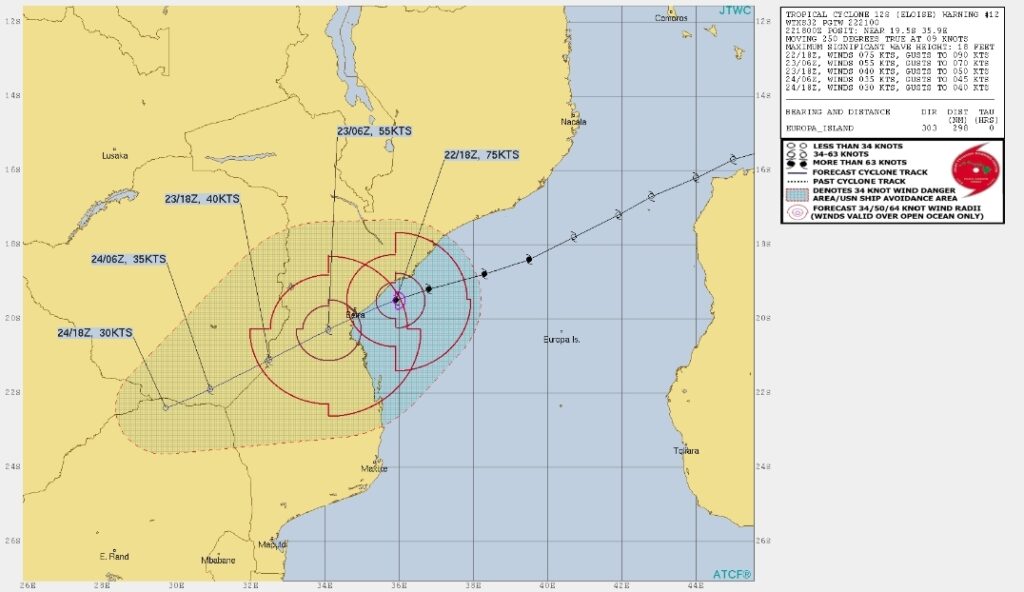 Latest storm path of tropical cyclone Eloise Saturday 23 January 2021