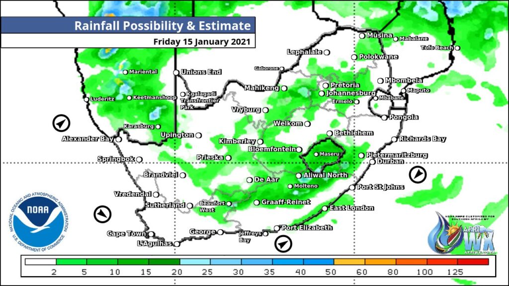 South Africa Namibia & Botswana Weather Forecast Maps Friday 15 January 2021