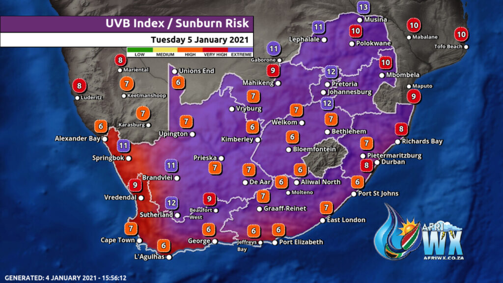 South Africa & Namibia Weather Forecast Maps Tuesday 5 January 2021