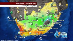 South Africa & Namibia Weather Forecast Maps Sunday 3 January 2021