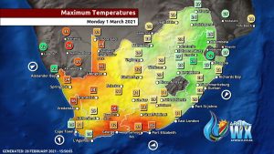 Southern Africa Weather Forecast Maps Monday 1 March 2021