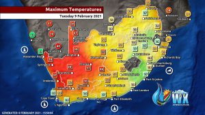 Southern Africa Weather Forecast Maps Tuesday 9 February 2021