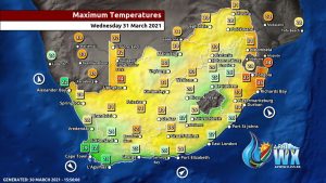 Southern Africa Weather Forecast Maps Wednesday 31 March 2021