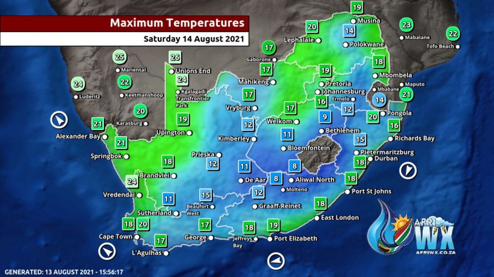 Southern Africa Weather Forecast Maps Saturday 14 August 2021