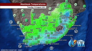 Southern Africa Weather Forecast Maps Tuesday 10 August 2021