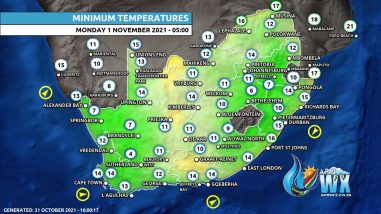 Southern Africa Weather Forecast Maps Monday 1 November 2021