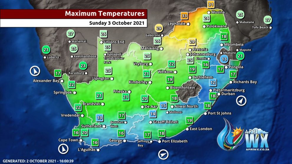Southern Africa Weather Forecast Maps Sunday 3 October 2021