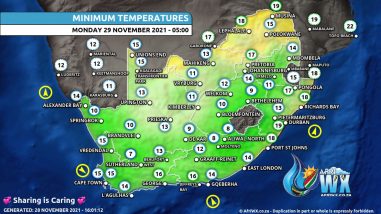 Southern Africa Weather Forecast Maps Monday 29 November 2021