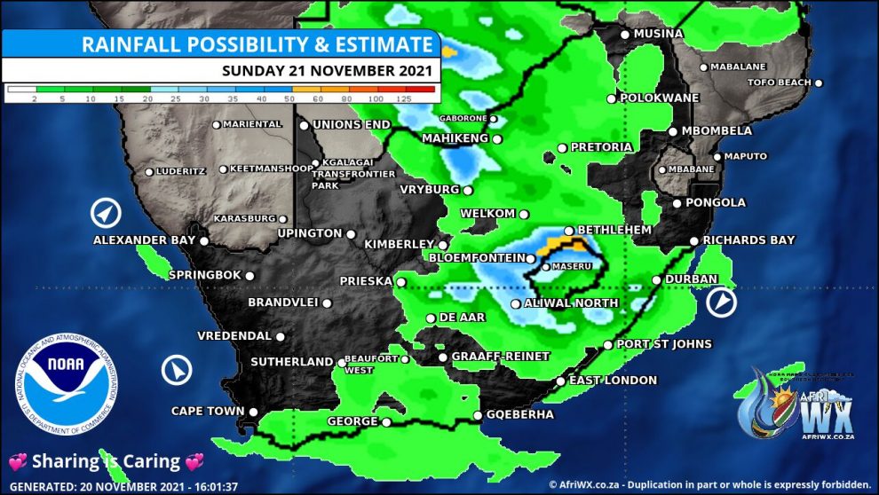 Southern Africa Weather Forecast Maps Sunday 21 November 2021
