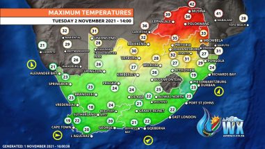Southern Africa Weather Forecast Maps Tuesday 2 November 2021
