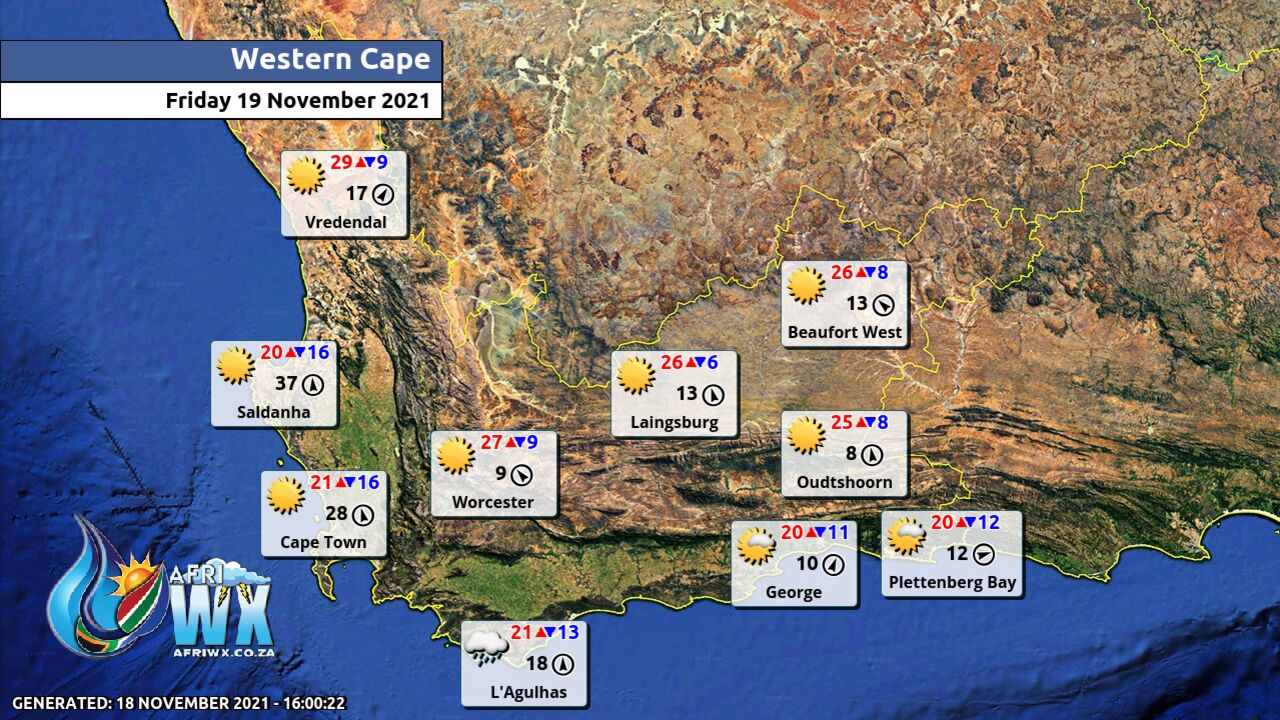 Western Cape Province Weather Map South Africa Friday 19 November 2021 