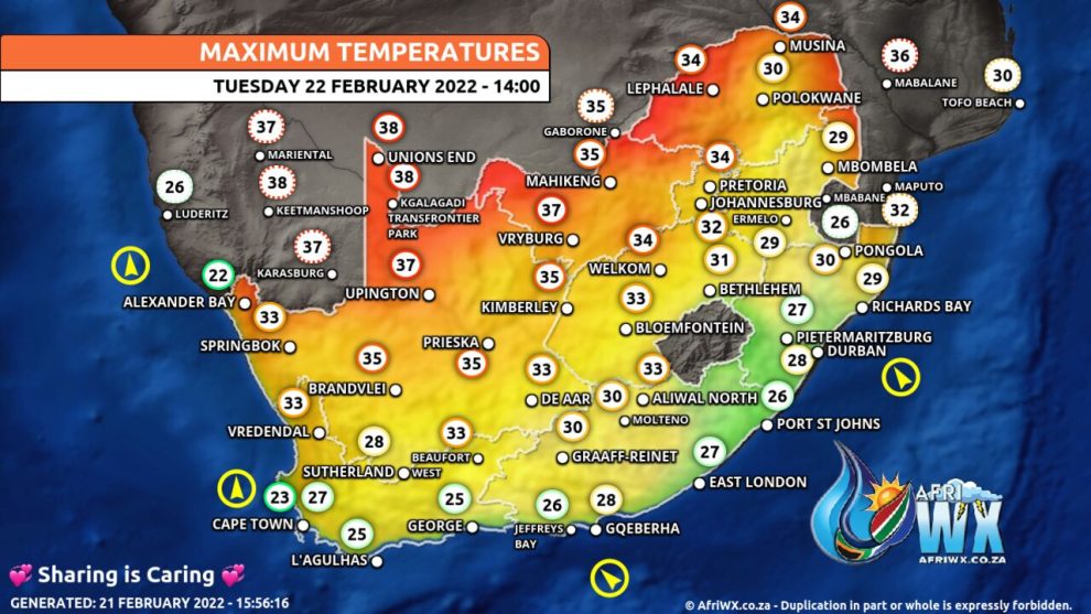 Southern Africa Weather Forecast Maps Tuesday 22 February 2022