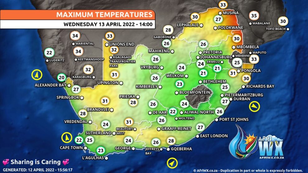 Southern Africa Weather Forecast Maps Wednesday 13 April 2022