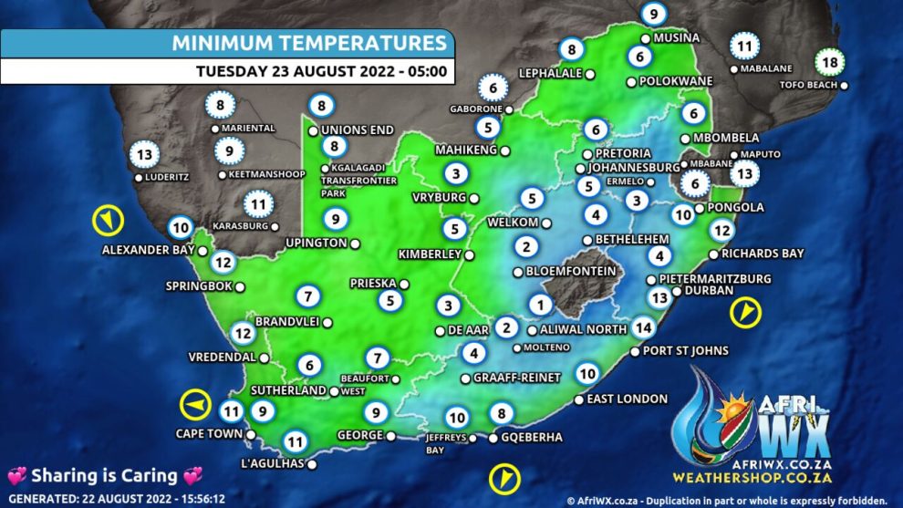 Southern Africa Weather Forecast Maps Tuesday 23 August 2022