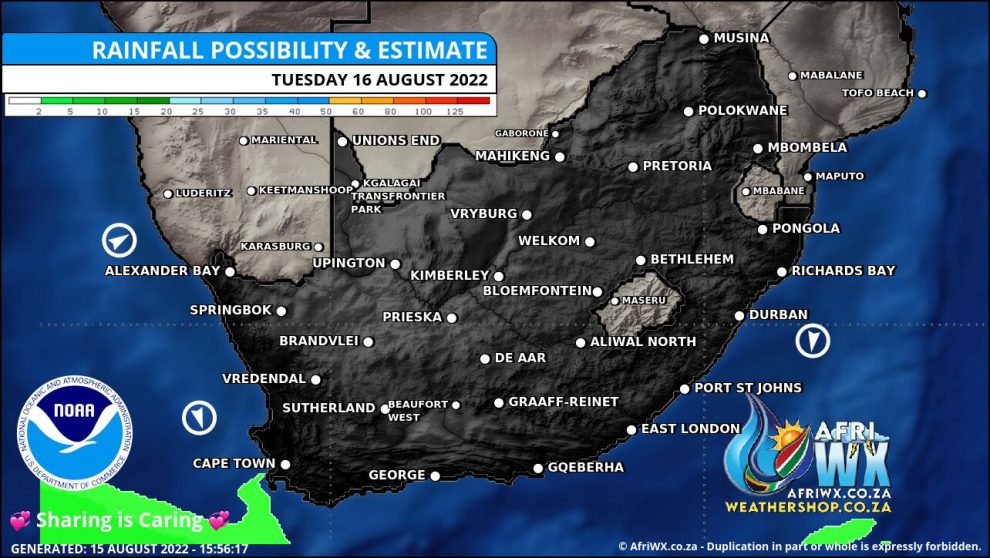 Southern Africa Weather Forecast Maps Tuesday 16 August 2022