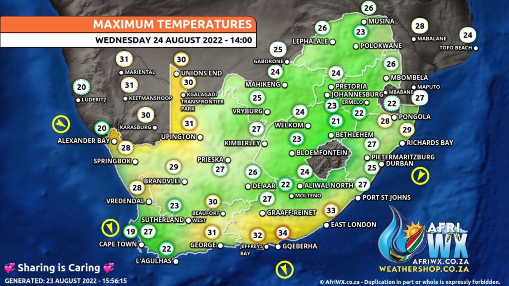 Southern Africa Weather Forecast Maps Wednesday 24 August 2022