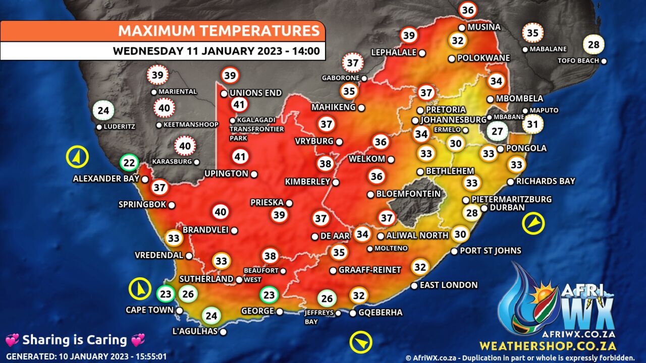 Weather Forecast South Africa Wednesday 11 January 2023 