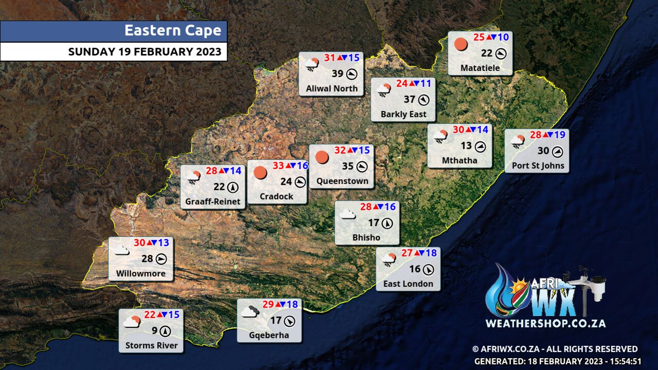 Eastern Cape Province Weather Map South Africa Sunday 19 February 2023 