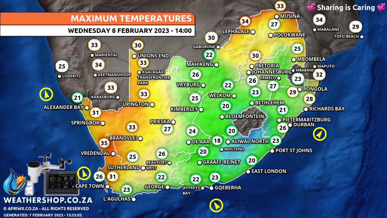 Weather Forecast South Africa Wednesday 8 February 2023 