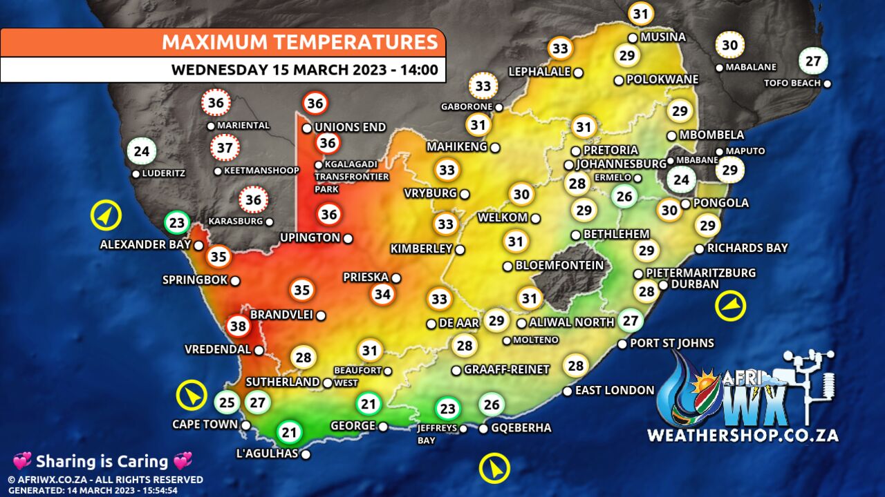 Weather Forecast South Africa Wednesday 15 March 2023 
