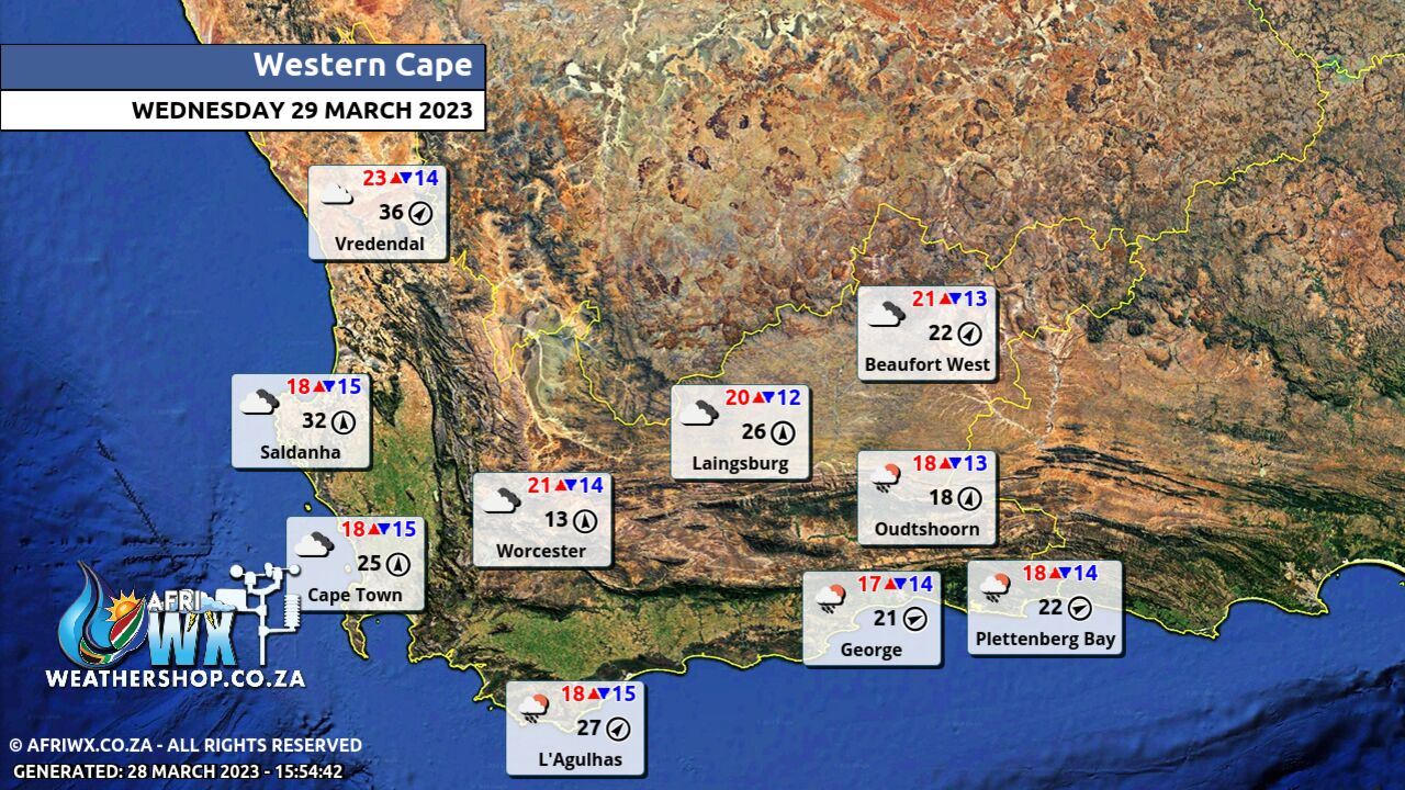 Western Cape Province Weather Map South Africa Wednesday 29 March 2023 