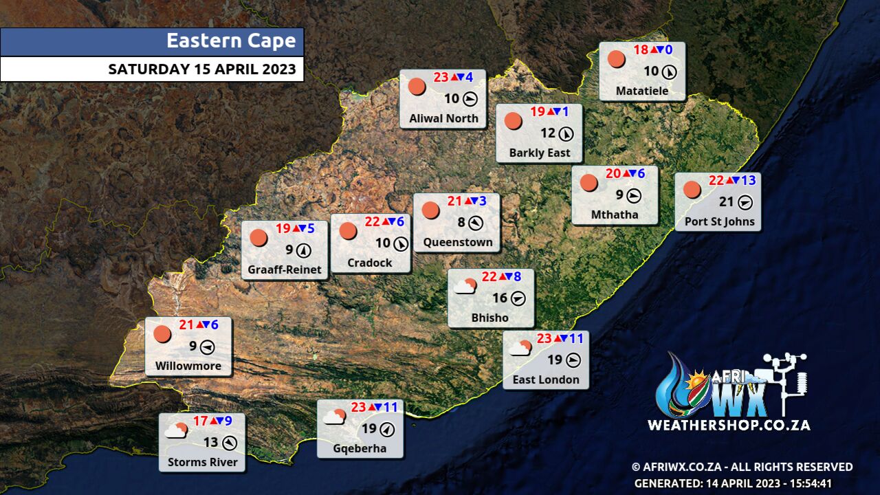 Eastern Cape Province Weather Map South Africa Saturday 15 April 2023 