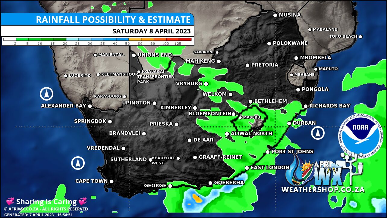 South Africa Weather Rainfall Forecast Map South Africa Saturday 8 April 2023 