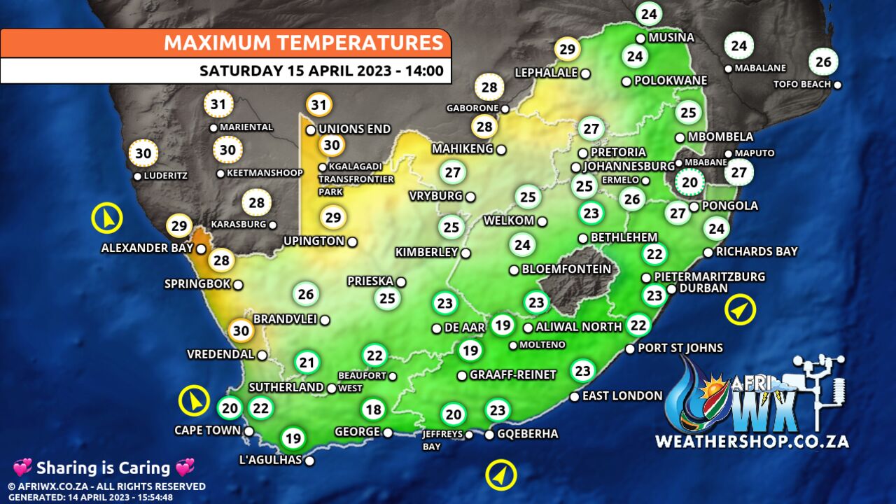 Weather Forecast South Africa Saturday 15 April 2023 