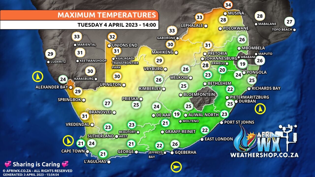Weather Forecast South Africa Tuesday 4 April 2023 