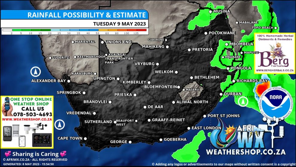 Southern Africa Weather Forecast Maps Tuesday 9 May 2023