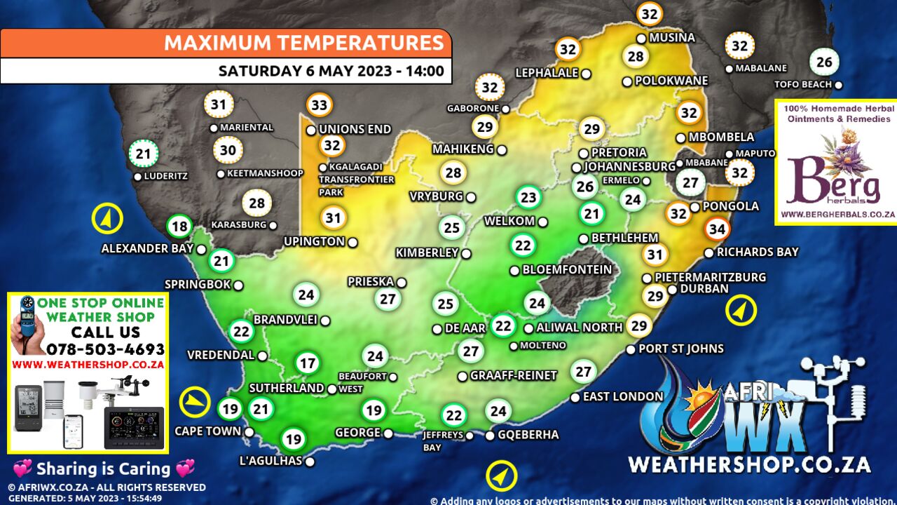 Weather Forecast South Africa Saturday 6 May 2023 