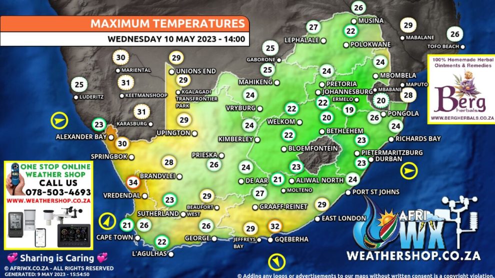 Southern Africa Weather Forecast Maps Wednesday 10 May 2023