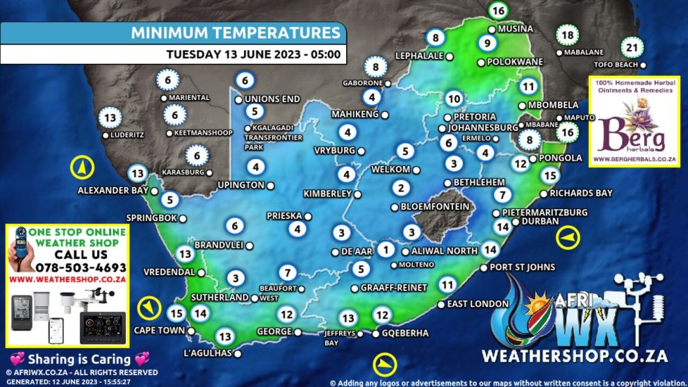 Southern Africa Weather Forecast Maps Tuesday 13 June 2023