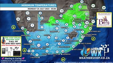 Southern Africa Weather Forecast Maps Monday 24 July 2023