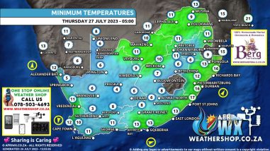 Southern Africa Weather Forecast Maps Thursday 27 July 2023