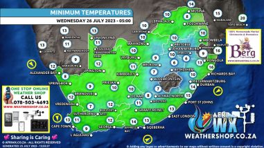 Southern Africa Weather Forecast Maps Wednesday 26 July 2023