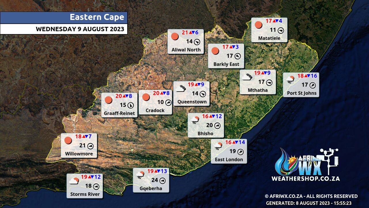 Eastern Cape Province Weather Map South Africa Wednesday 9 August 2023 