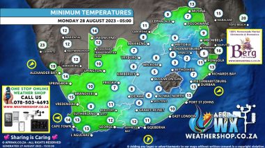 Southern Africa Weather Forecast Maps Monday 28 August 2023
