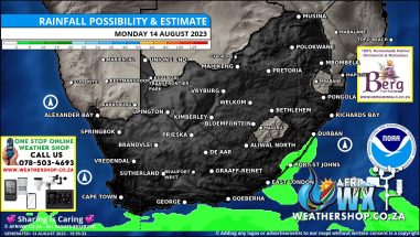 Southern Africa Weather Forecast Maps Monday 14 August 2023