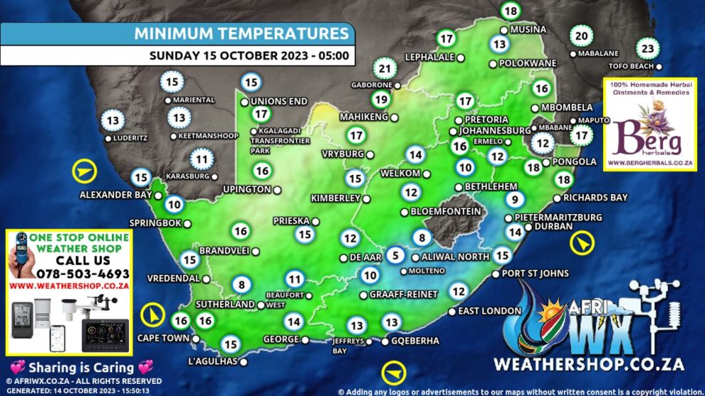Southern Africa Weather Forecast Maps Sunday 15 October 2023