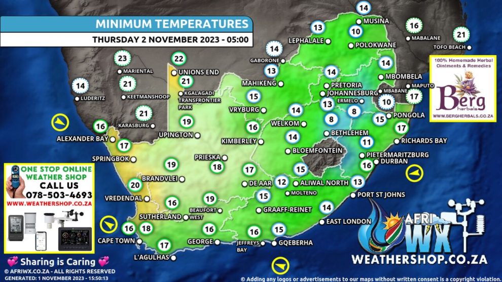 Southern Africa Weather Forecast Maps Thursday 2 November 2023