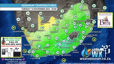 Southern Africa Weather Forecast Maps Tuesday 14 November 2023