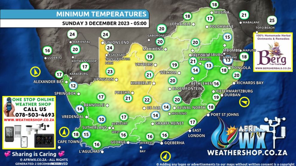 Southern Africa Weather Forecast Maps Sunday 3 December 2023