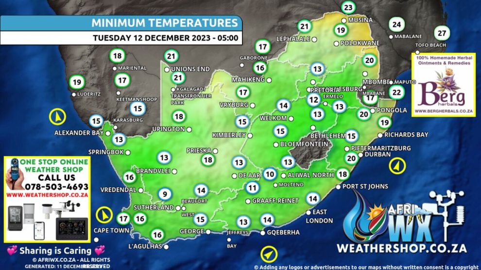 Southern Africa Weather Forecast Maps Tuesday 12 December 2023